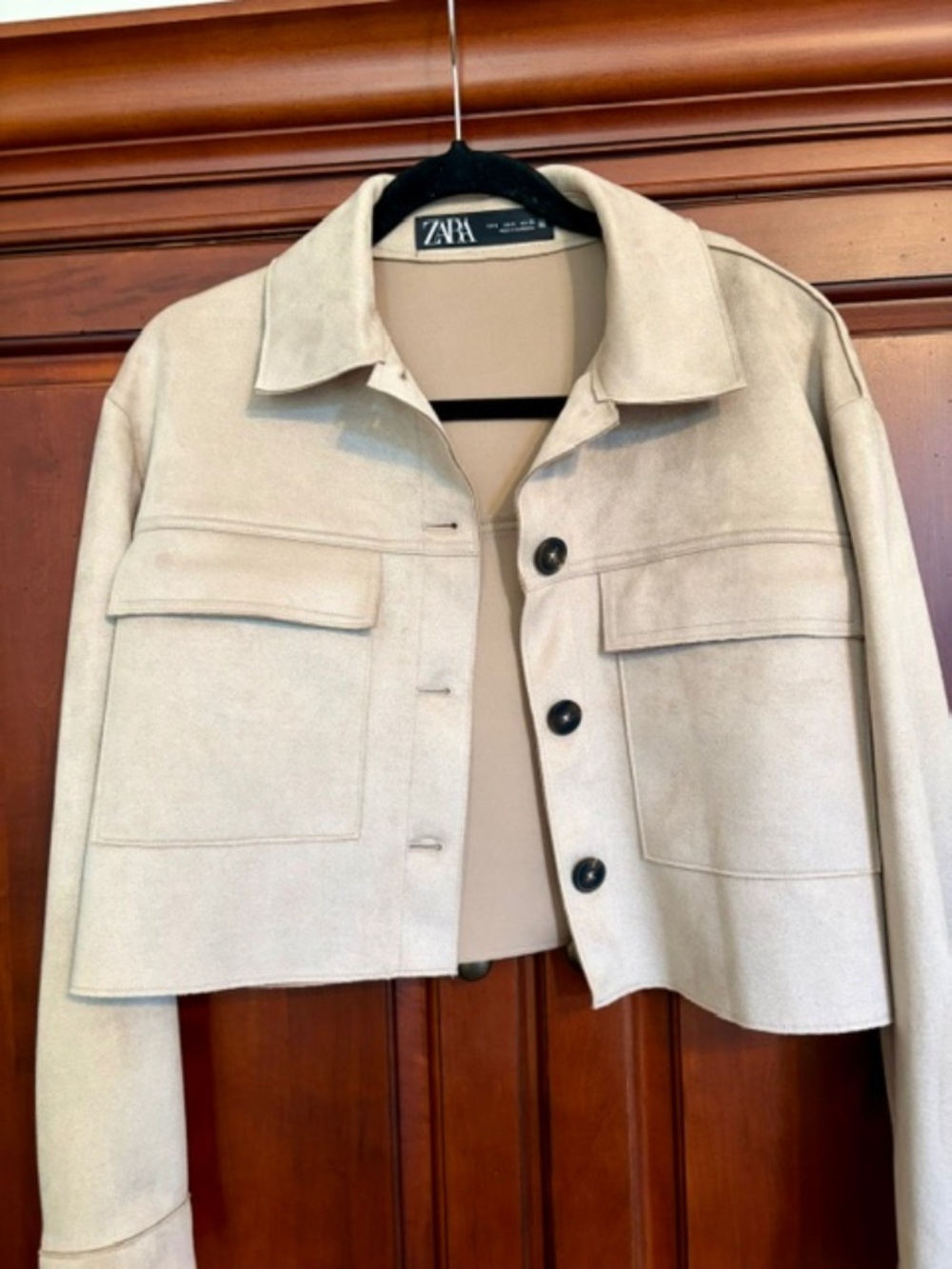 ZARA CROPPED SUEDE-LIKE JACKET KHAKI SIZE SMALL NWOT